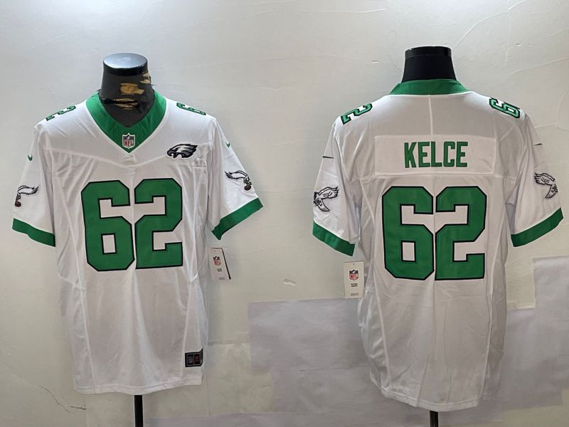 Men Philadelphia Eagles #62 Kelce White Three generation 2024 Nike Limited NFL Jersey style 2